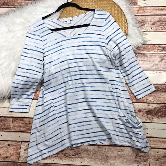 j. Jill shark‎ bite tunic blouse blue stripe detail - Picture 1 of 6